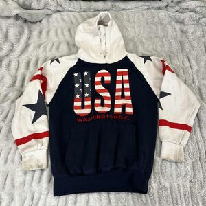 Hoodie Men’s Small USA Washington DC Flag Stars Stripes Patriotic Vintage Stains